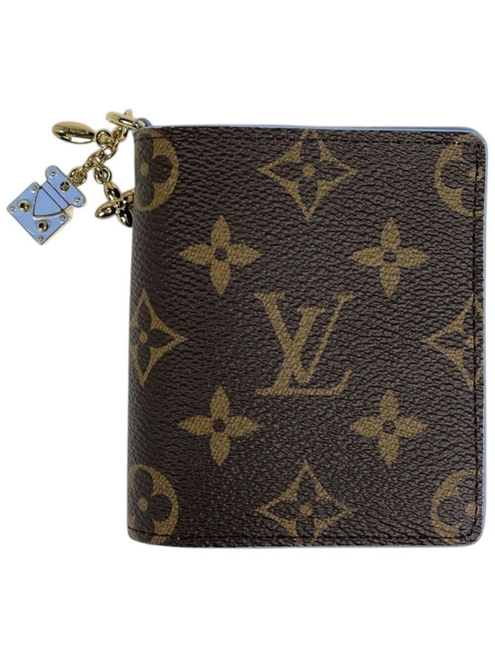 Louis Vuitton Pocket Wallet LV Charm Bifold Monogram Brown Blue Iris